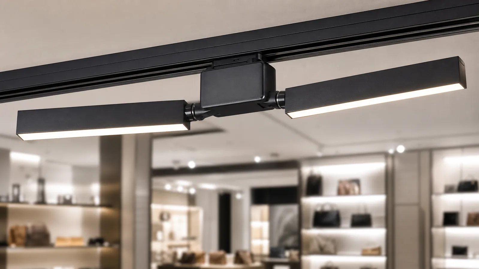Close view of an adjustable dual-panel linear LED track light