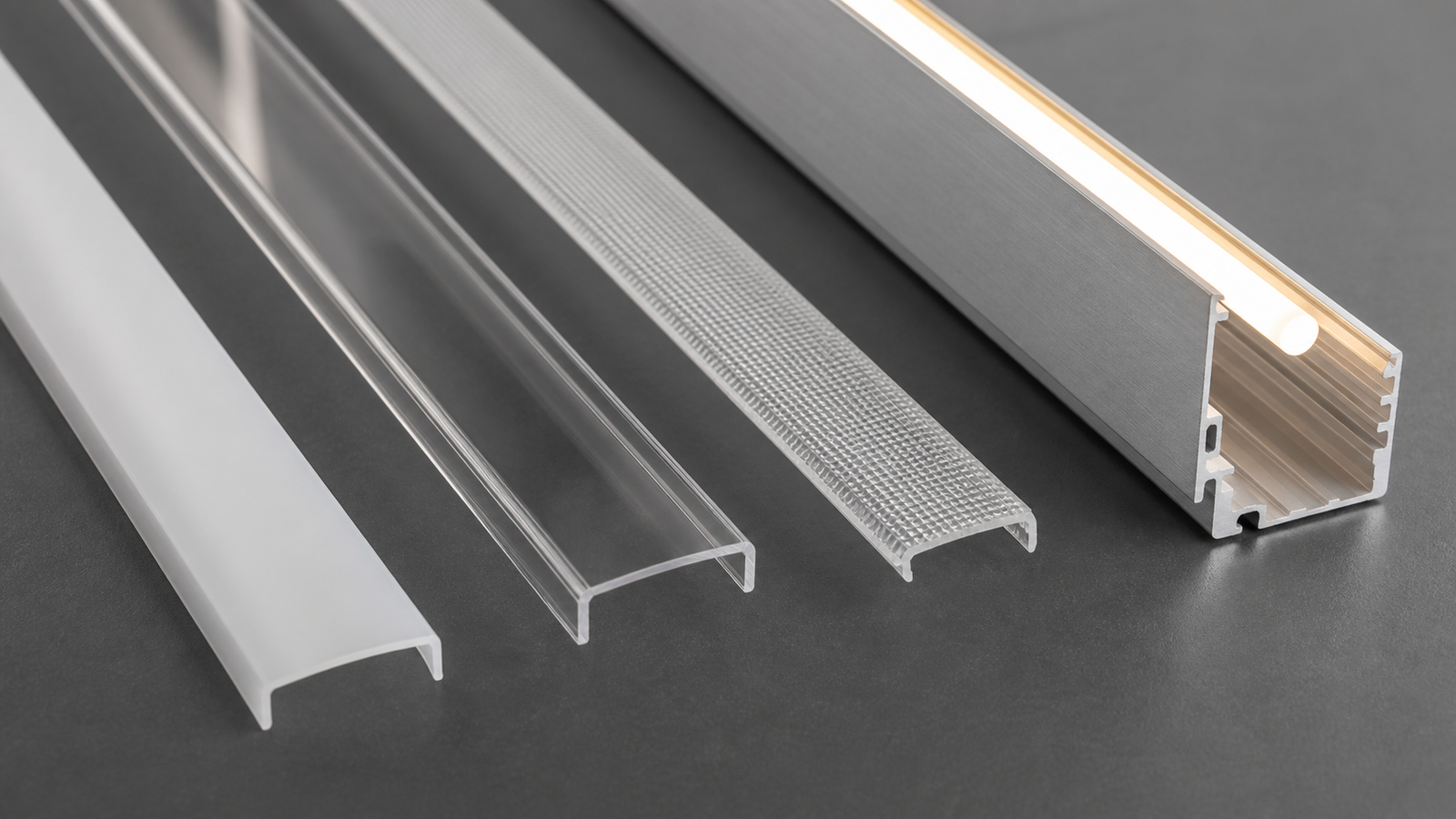 PC PMMA and microprismatic linear light diffuser samples