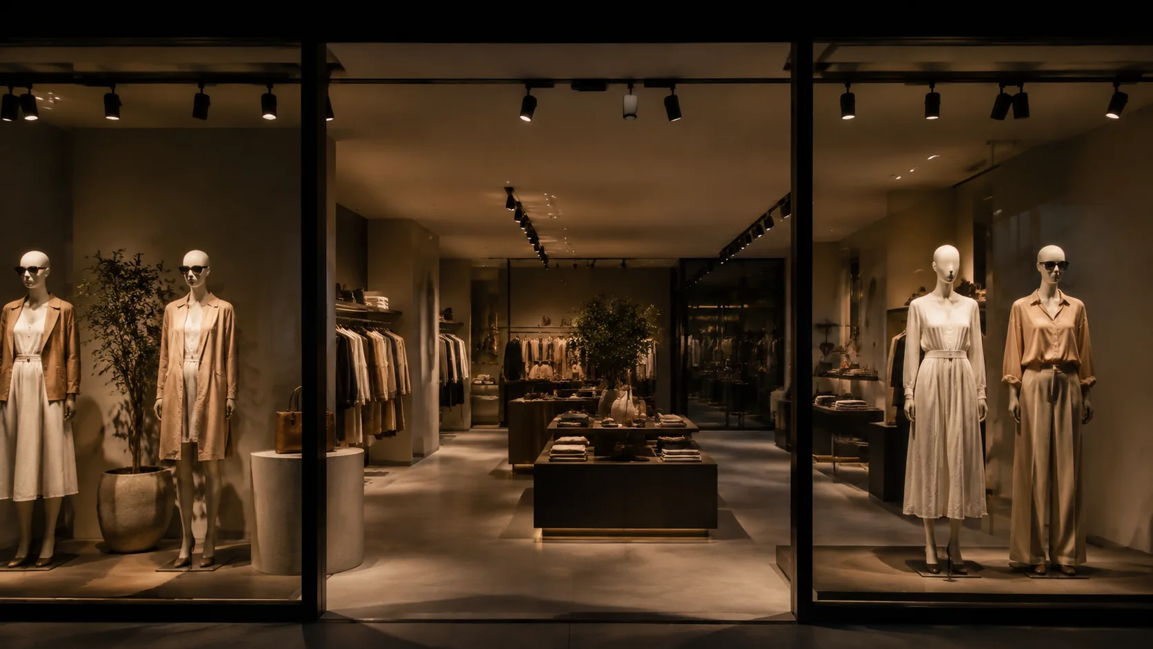 Traditional track spotlights in a boutique