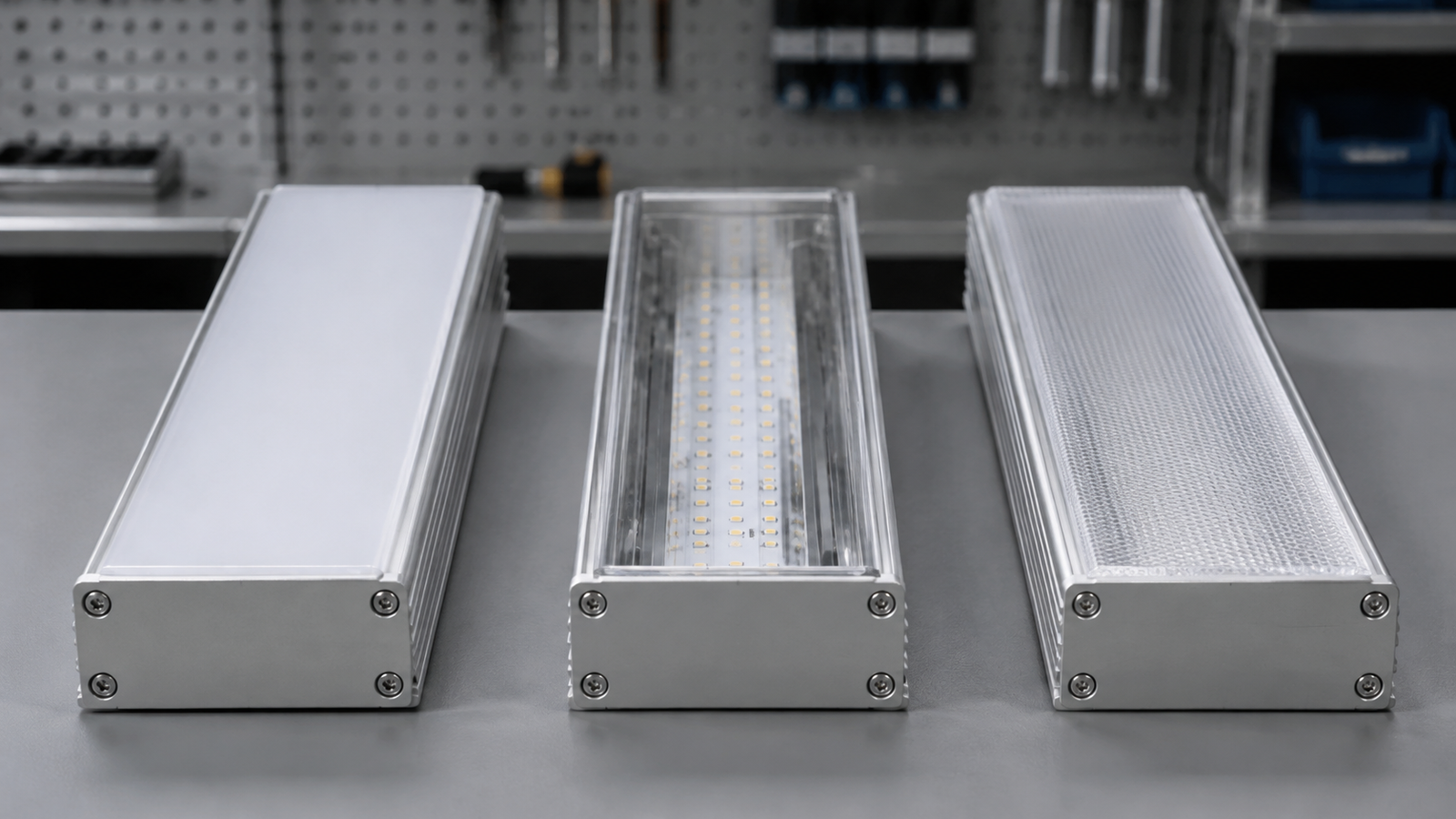 PC PMMA and microprismatic diffuser comparison for linear lighting
