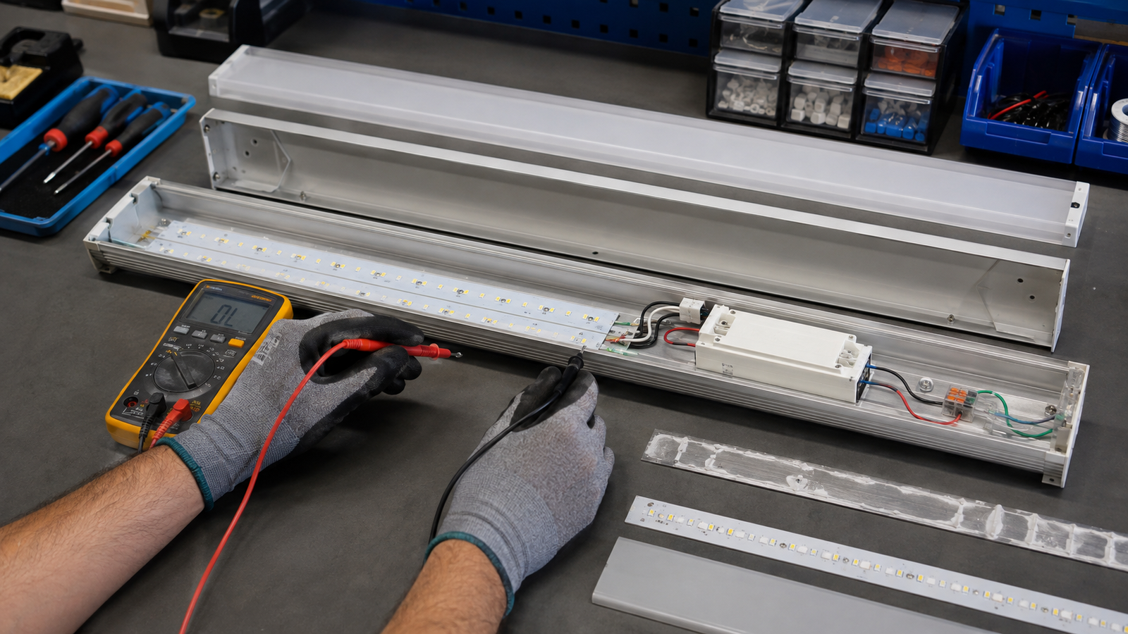 LED linear light failure diagnosis of driver PCB thermal interface and wiring