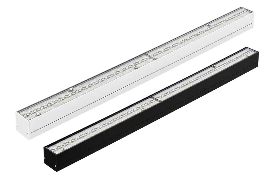 Black and white linkable LED linear lights on transparent background