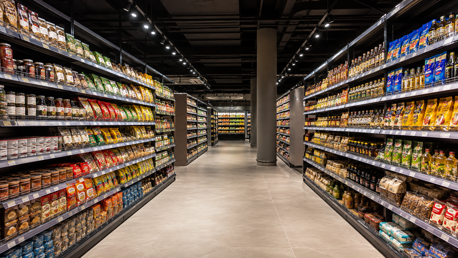 Supermarket shelf lighting with strong vertical merchandise illumination